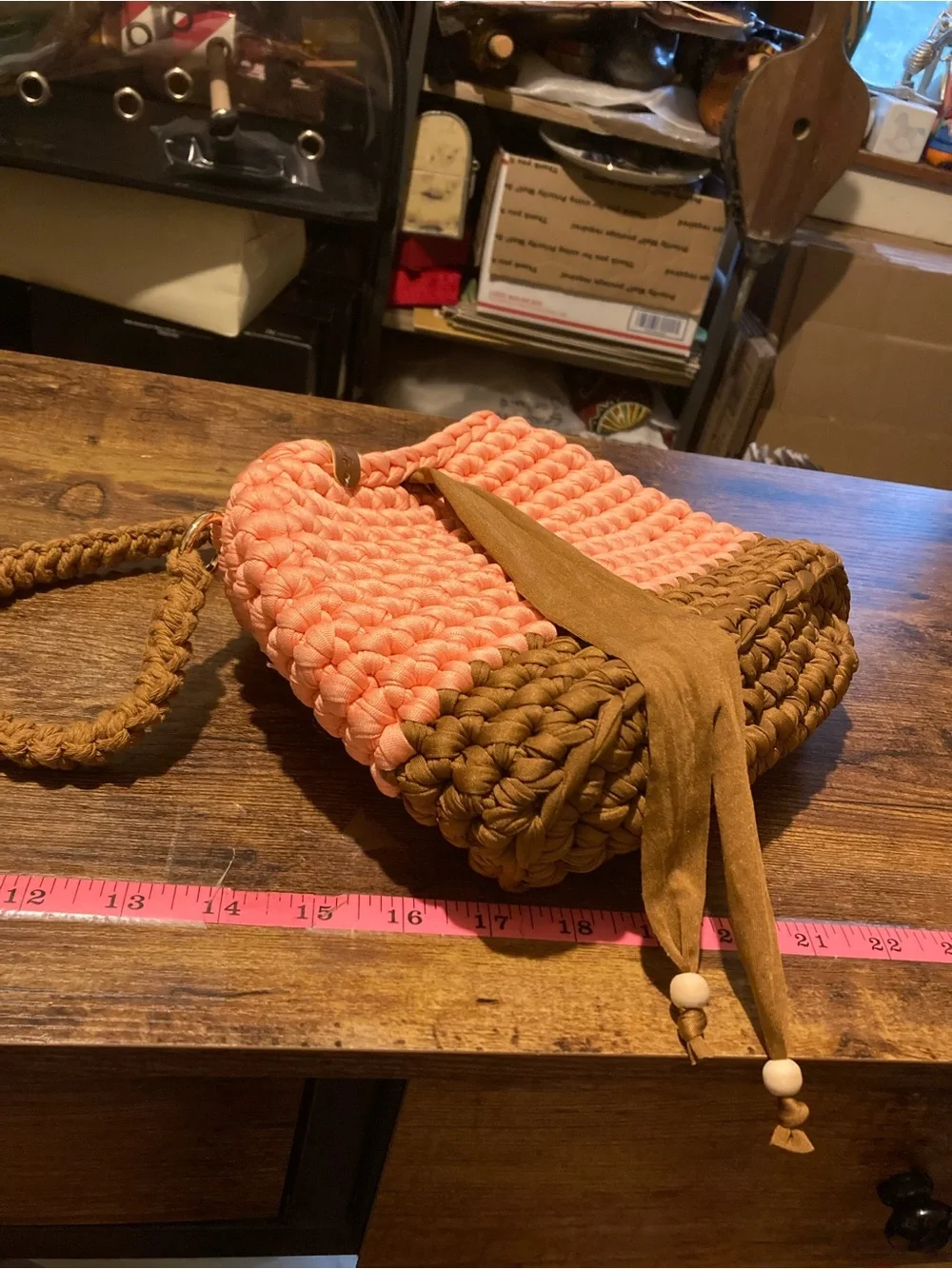 Handmade crocheted arm handle purse